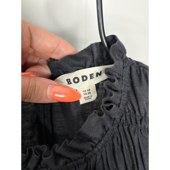 Boden Smocked Linen Midi Women's Dress‎ Sz 2 Black Long High Neck Sleeveless - Picture 4 of 7